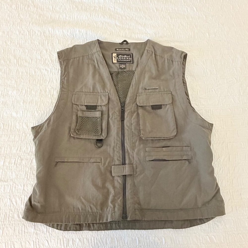 Eddie Bauer Legend Wenatchee Travel Vest XL‎ Green Nylon Utility Fishing Cargo